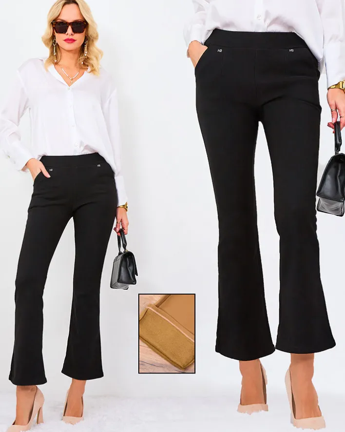 Legginsy / Tregginsy^Royalfashion Czarne damskie ocieplane tregginsy a'la dzwony czarny