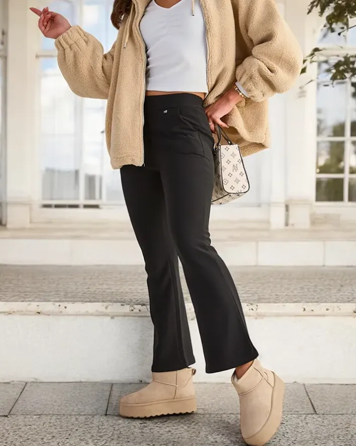 Legginsy / Tregginsy^Royalfashion Czarne damskie ocieplane tregginsy a'la dzwony czarny