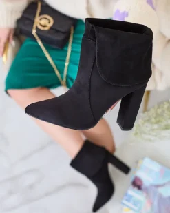 Botki Bez Ocieplenia|Botki Na Słupku^Royalfashion Czarne damskie botki na słupku Reirasa