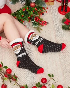 Skarpetki^Royalfashion Czarne damskie skarpetki ze świątecznym wzorem