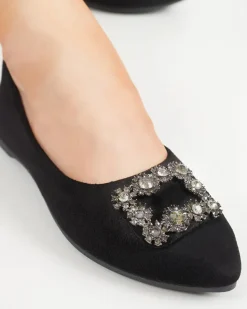 Baleriny Klasyczne^Royalfashion Czarne damskie eko-zamszowe balerinki z ozdobą Linselisa czarny