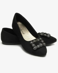 Baleriny Klasyczne^Royalfashion Czarne damskie eko-zamszowe balerinki z ozdobą Linselisa czarny