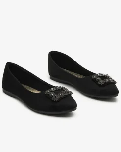 Baleriny Klasyczne^Royalfashion Czarne damskie eko-zamszowe balerinki z ozdobą Linselisa czarny