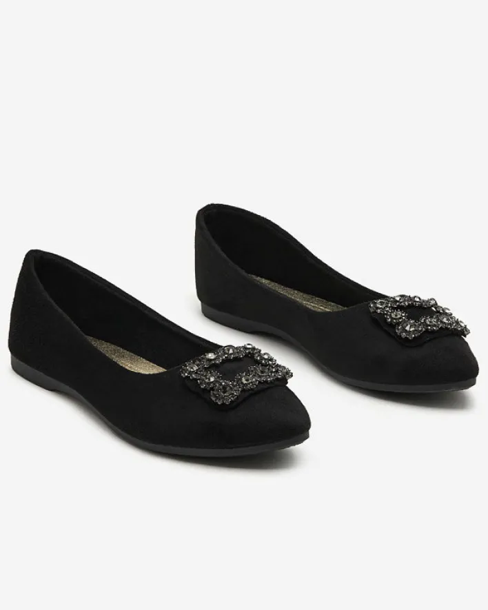 Baleriny Klasyczne^Royalfashion Czarne damskie eko-zamszowe balerinki z ozdobą Linselisa czarny