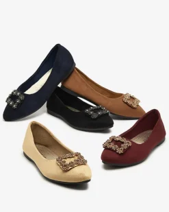 Baleriny Klasyczne^Royalfashion Czarne damskie eko-zamszowe balerinki z ozdobą Linselisa czarny