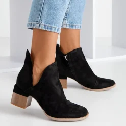 Botki Bez Ocieplenia|Botki Na Słupku^Royalfashion Czarne damskie botki na słupku Jeneuer czarny