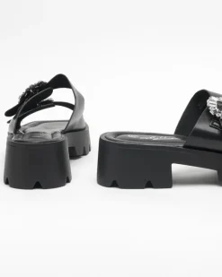 Klapki Na Obcasie^Royalfashion Czarne klapki damskie z ozdobą z cyrkonii Sadoh czarny