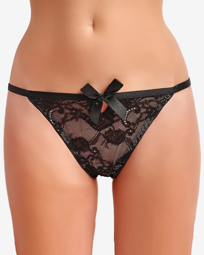 Stringi^Royalfashion Czarne koronkowe majtki damskie typu stringi