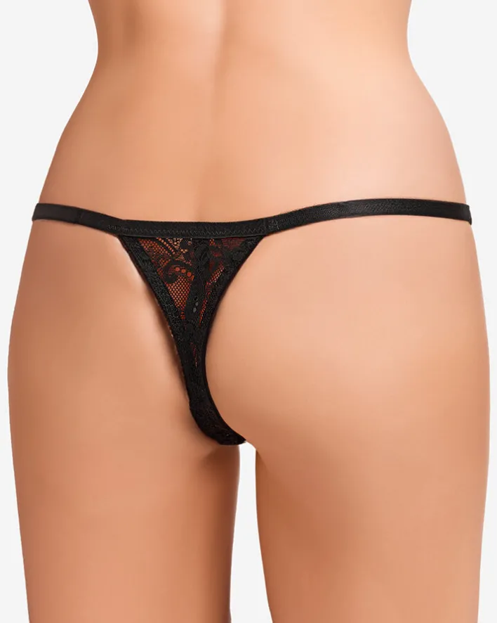 Stringi^Royalfashion Czarne koronkowe majtki damskie typu stringi