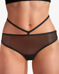 Stringi^Royalfashion Czarne majtki damskie stringi z siateczki