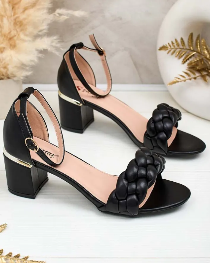 Buty Na Wielkie Wyjście|Sandały Na Słupku^Royalfashion Czarne sandały damskie na słupku Marines czarny