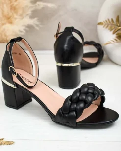 Buty Na Wielkie Wyjście|Sandały Na Słupku^Royalfashion Czarne sandały damskie na słupku Marines czarny