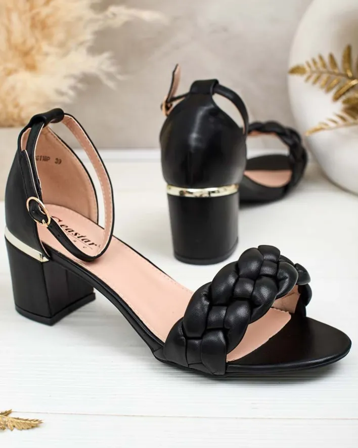 Buty Na Wielkie Wyjście|Sandały Na Słupku^Royalfashion Czarne sandały damskie na słupku Marines czarny