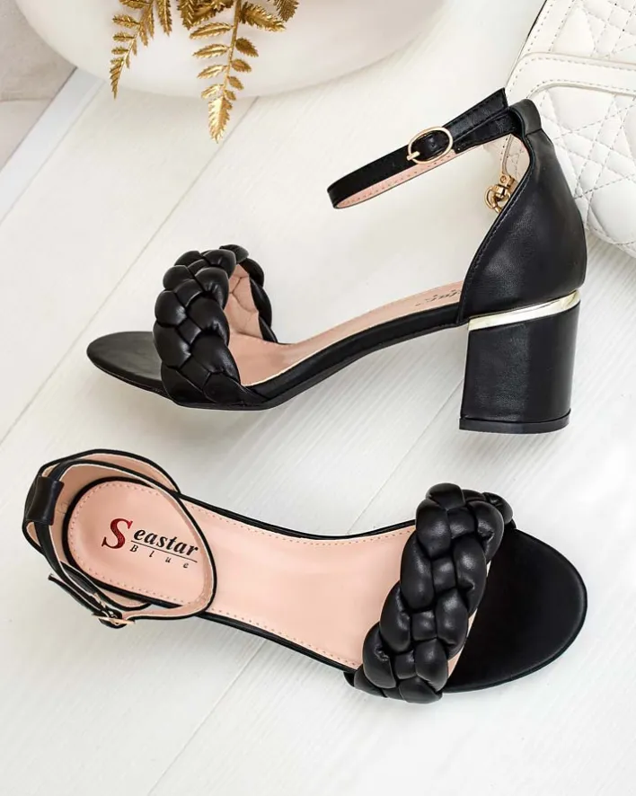 Buty Na Wielkie Wyjście|Sandały Na Słupku^Royalfashion Czarne sandały damskie na słupku Marines czarny