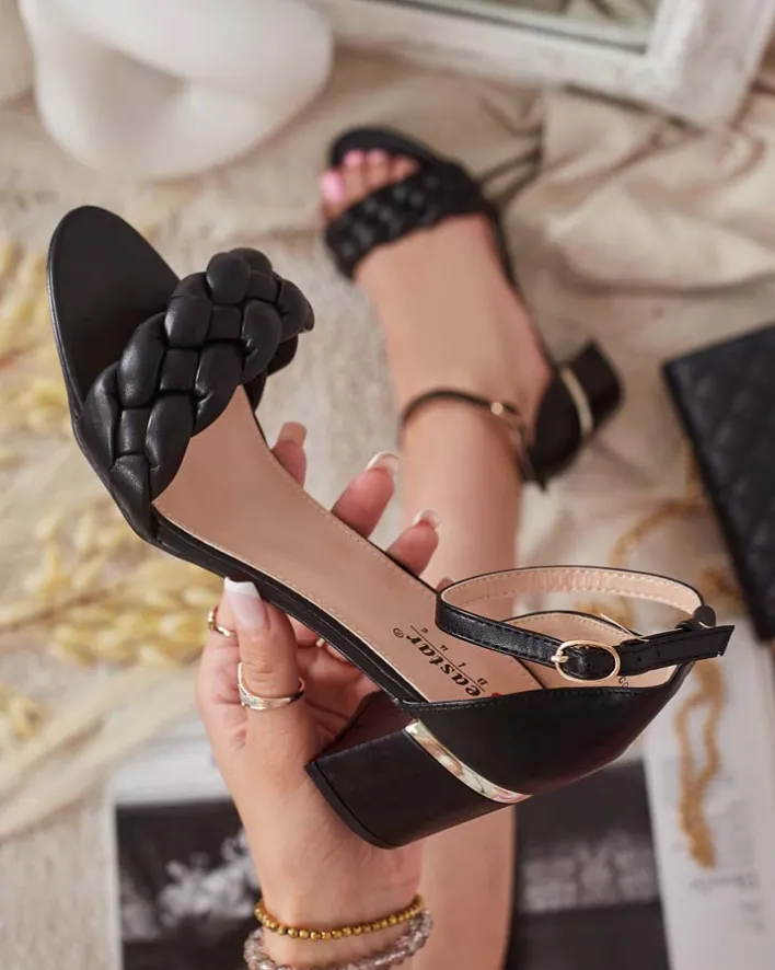 Buty Na Wielkie Wyjście|Sandały Na Słupku^Royalfashion Czarne sandały damskie na słupku Marines czarny