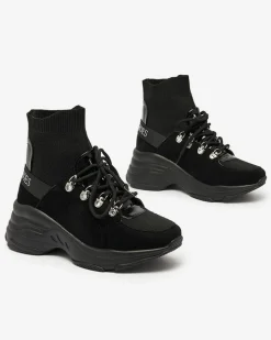 Botki Z Delikatnym Ociepleniem|Botki Na Płaskim Obcasie^Royalfashion Czarne sneakersy damskie z ociepleniem Aleppo