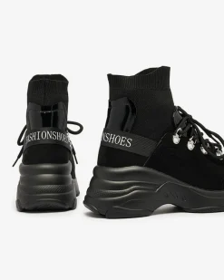 Botki Z Delikatnym Ociepleniem|Botki Na Płaskim Obcasie^Royalfashion Czarne sneakersy damskie z ociepleniem Aleppo