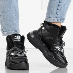 Śniegowce|Ocieplane^Royalfashion Czarne sneakersy z ociepleniem Pommie czarny