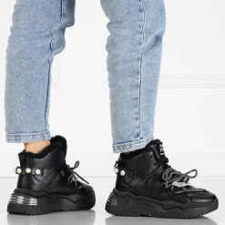 Śniegowce|Ocieplane^Royalfashion Czarne sneakersy z ociepleniem Pommie czarny