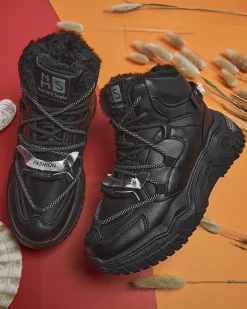 Śniegowce|Ocieplane^Royalfashion Czarne sneakersy z ociepleniem Pommie czarny