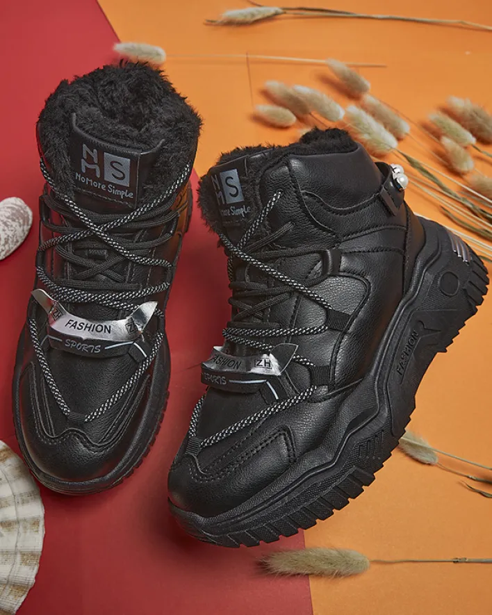 Śniegowce|Ocieplane^Royalfashion Czarne sneakersy z ociepleniem Pommie czarny