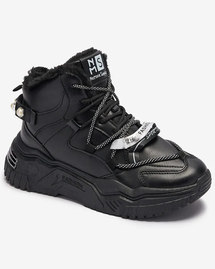 Śniegowce|Ocieplane^Royalfashion Czarne sneakersy z ociepleniem Pommie czarny