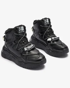 Śniegowce|Ocieplane^Royalfashion Czarne sneakersy z ociepleniem Pommie czarny