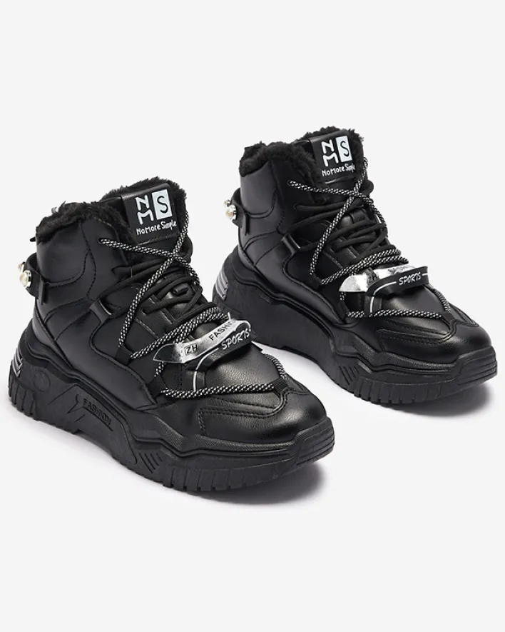 Śniegowce|Ocieplane^Royalfashion Czarne sneakersy z ociepleniem Pommie czarny