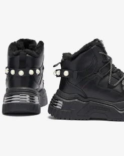 Śniegowce|Ocieplane^Royalfashion Czarne sneakersy z ociepleniem Pommie czarny