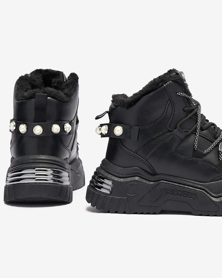 Śniegowce|Ocieplane^Royalfashion Czarne sneakersy z ociepleniem Pommie czarny