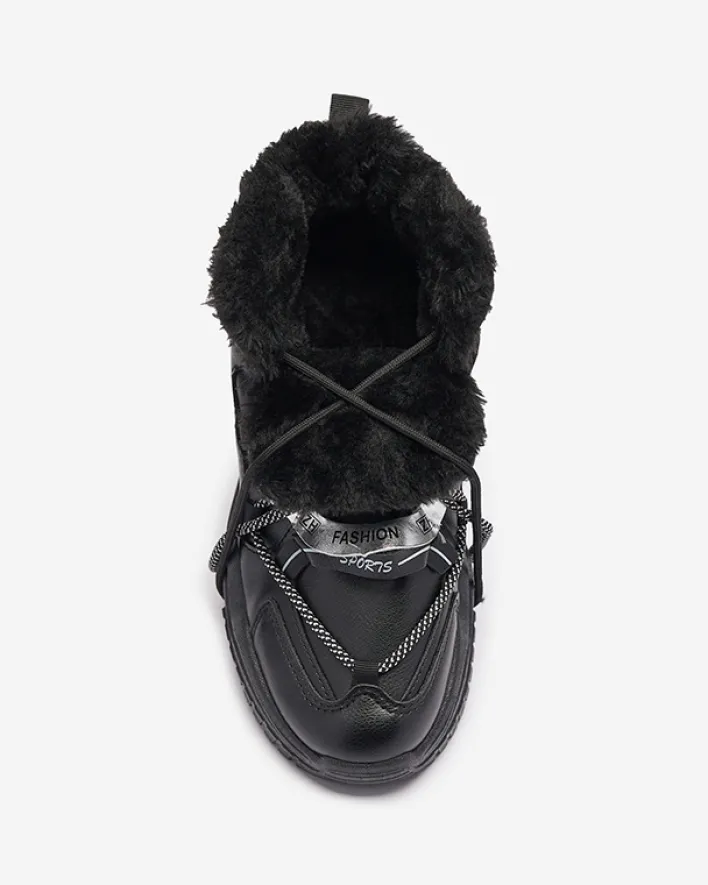 Śniegowce|Ocieplane^Royalfashion Czarne sneakersy z ociepleniem Pommie czarny