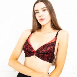 Codzienne^Royalfashion Czarno - czerwony damski biustonosz koronkowy czarny