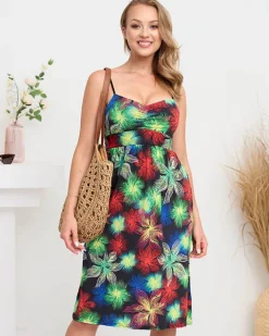 Sukienki Letnie|Sukienki Krótkie^Royalfashion Czarno- zielona damska sukienka z printem czarny