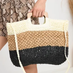 Wiklinowe I Słomiane^Royalfashion Czarno-beżowa słomiana duża torebka damska czarny