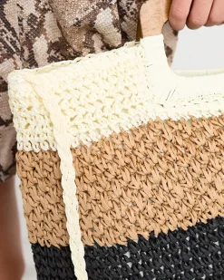 Wiklinowe I Słomiane^Royalfashion Czarno-beżowa słomiana duża torebka damska czarny