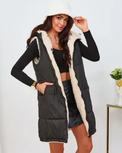 Kurtki / Marynarki / Płaszcze^Royalfashion Czarno-kremowa długa dwustronna kamizelka damska czarny