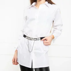 Paski^Royalfashion Czarny damski elastyczny pasek ze m łańcuszkiem srebrny