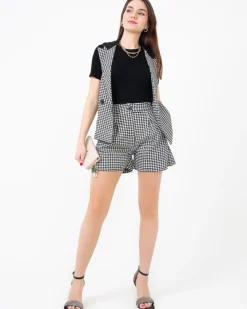 Szorty|Krótkie Spodenki^Royalfashion damski garnitur w kratkę czarny