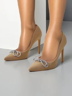 Buty Na Wielkie Wyjście|Klasyczne^Royalfashion Czółenka damskie a'la satynowe z kokardką Hefion jasny brązowy