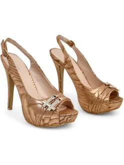 Buty Na Wielkie Wyjście^Royalfashion Czółenka damskie bez pięty z ozdobnym wzorem Magiga złoty