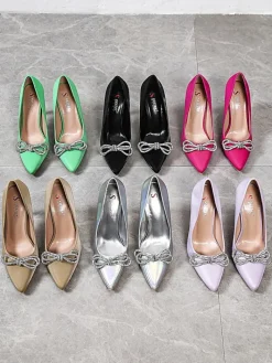 Buty Na Wielkie Wyjście|Klasyczne^Royalfashion Czółenka damskie a'la satynowe z kokardką Hefion zielony