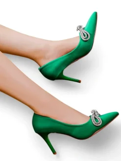 Buty Na Wielkie Wyjście|Klasyczne^Royalfashion Czółenka damskie z kokardką Hepeles zielony