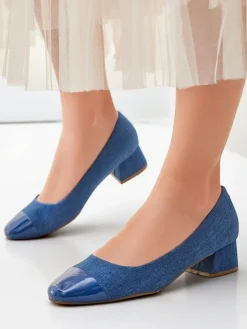 Klasyczne^Royalfashion Czółenka damskie na niskim słupku Penolle Jasnoniebieski