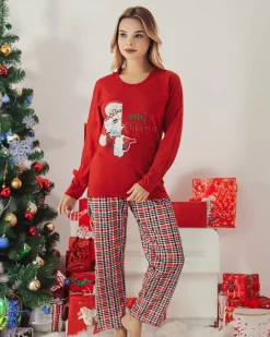 Piżamy^Royalfashion Czerwona damska 2-częściowa piżama ze świątecznym printem czerwony