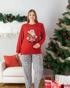 Piżamy^Royalfashion Czerwona damska piżama ze świątecznym wzorem
