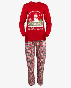 Piżamy^Royalfashion Czerwona damska 2-częściowa piżama z bałwankiem czerwony