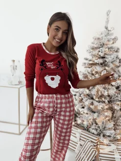 Piżamy^Royalfashion Czerwona świąteczna damska 2-częściowa piżama czerwony