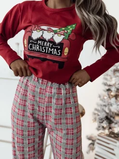 Piżamy^Royalfashion Czerwona świąteczna damska 2-częściowa piżama