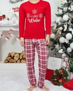 Piżamy^Royalfashion Czerwona świąteczna męska 2-częściowa piżama