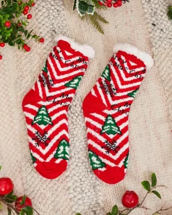 Skarpetki^Royalfashion Czerwone damskie skarpetki ze świątecznym wzorem